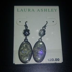 Olive color stone w/ purple drop earrings